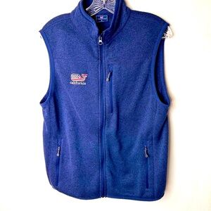 Vineyard Vines Men’s Navy Blue Fleece Vest Full-Zip Up Pockets Size S